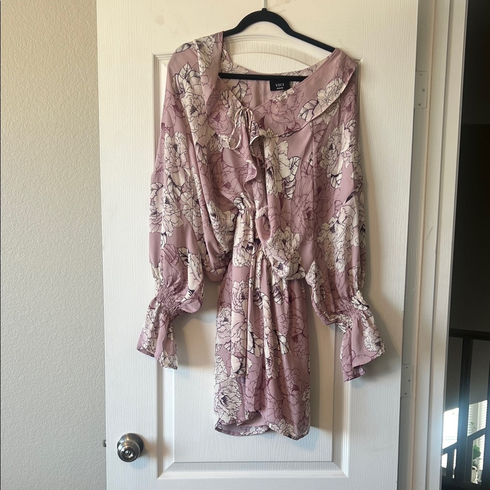 Vici Mauve Floral Long Sleeve Dress